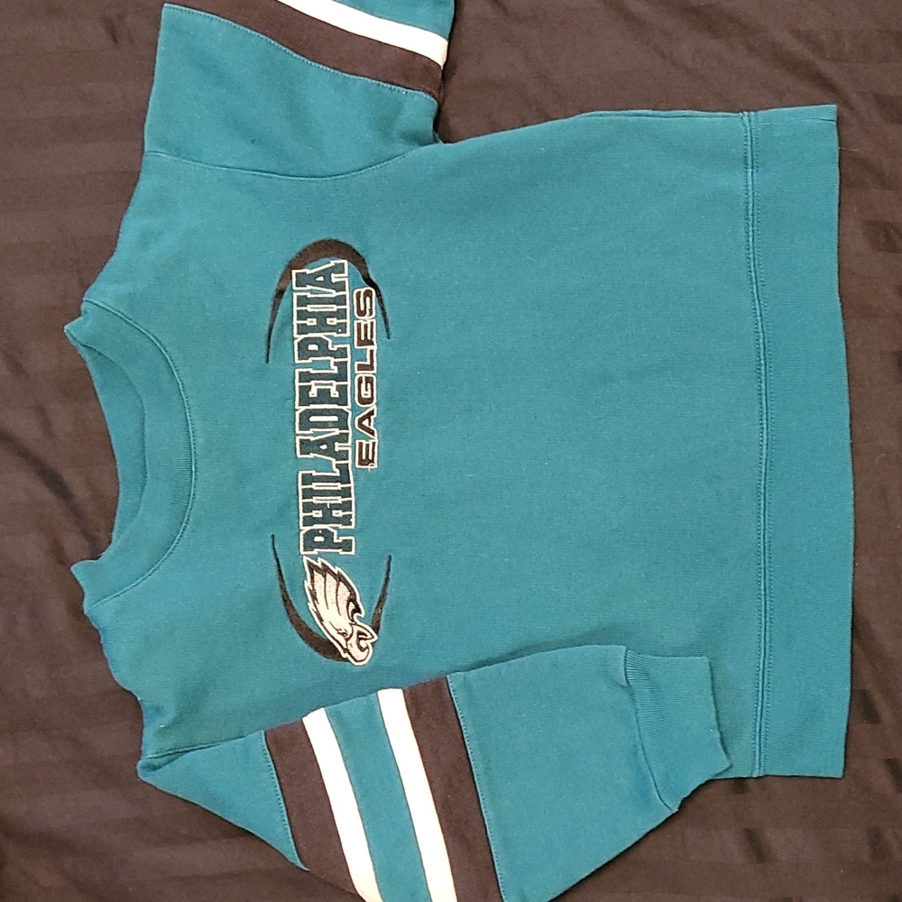 Vintage EAGLES Football crewneck Sweatshirt kids fits like a 4T Teal, B&W